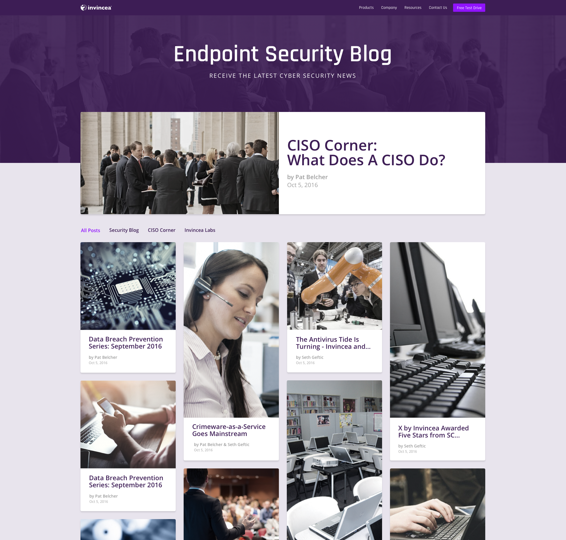 Invincea blog page design