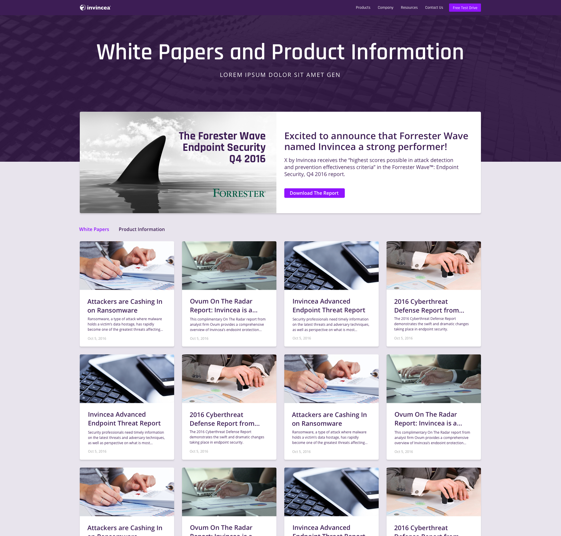 Invincea white papers page design