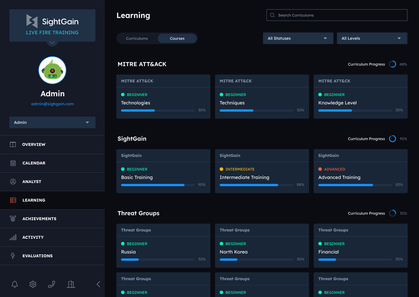 SightGain courses interface