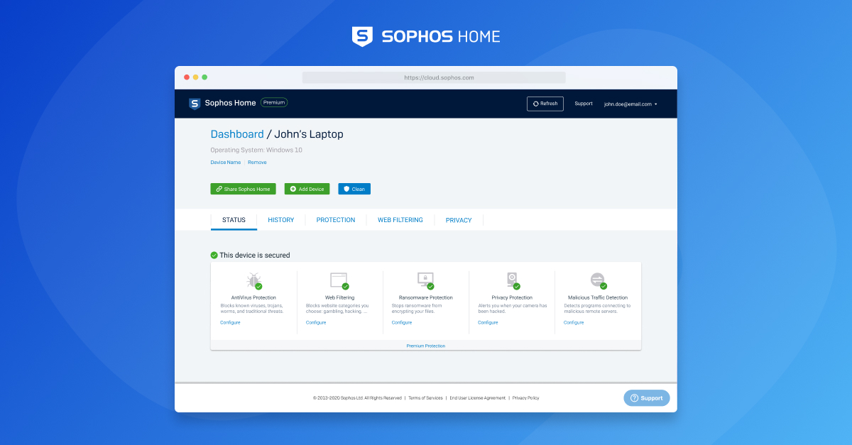 Sophos Cloud interface detail
