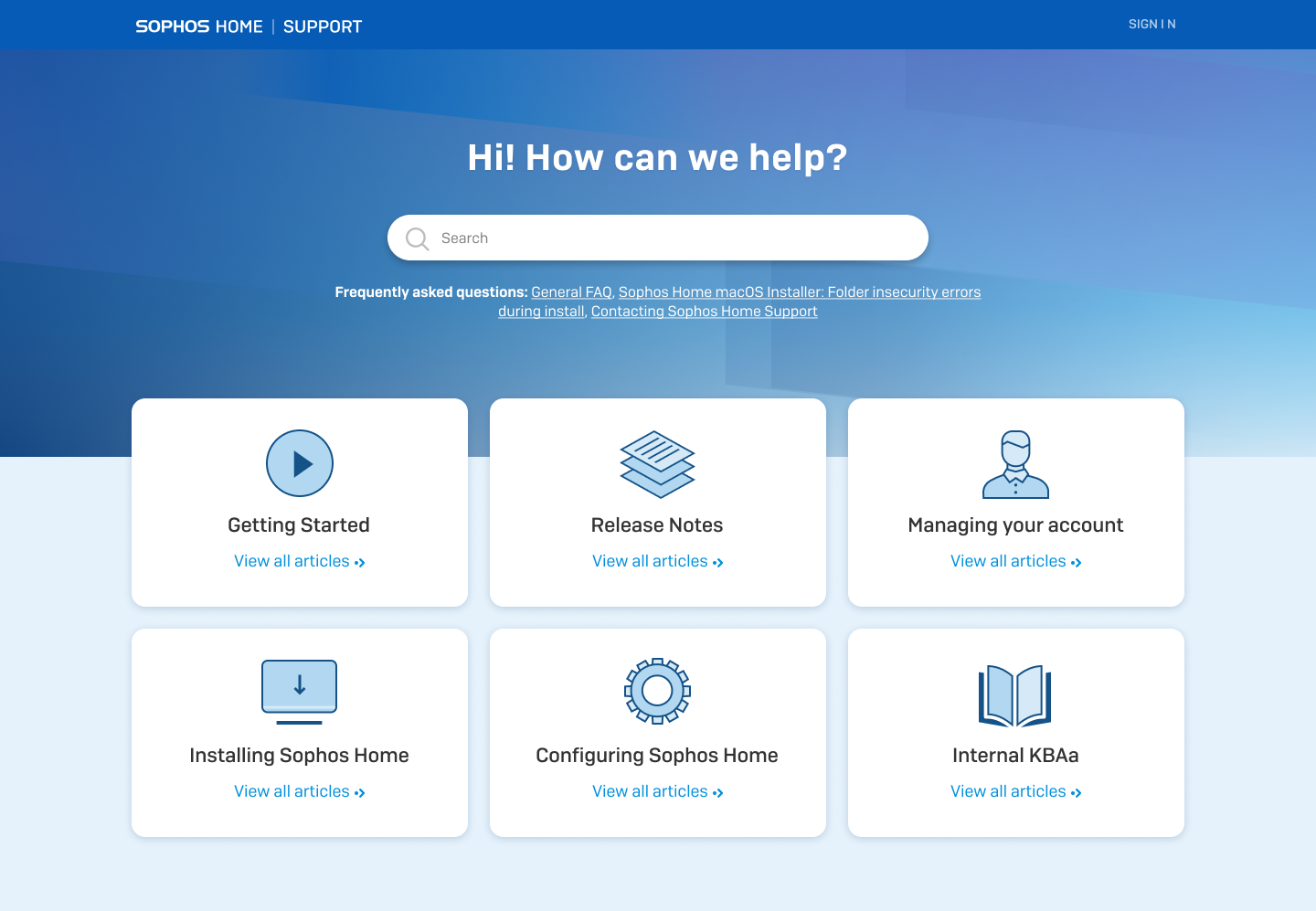 Sophos support page design